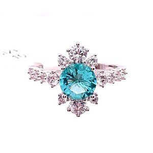 Ring Bomb Party Lab Created Aquamarine & White Topaz Starburst Cocktail Ring NWT